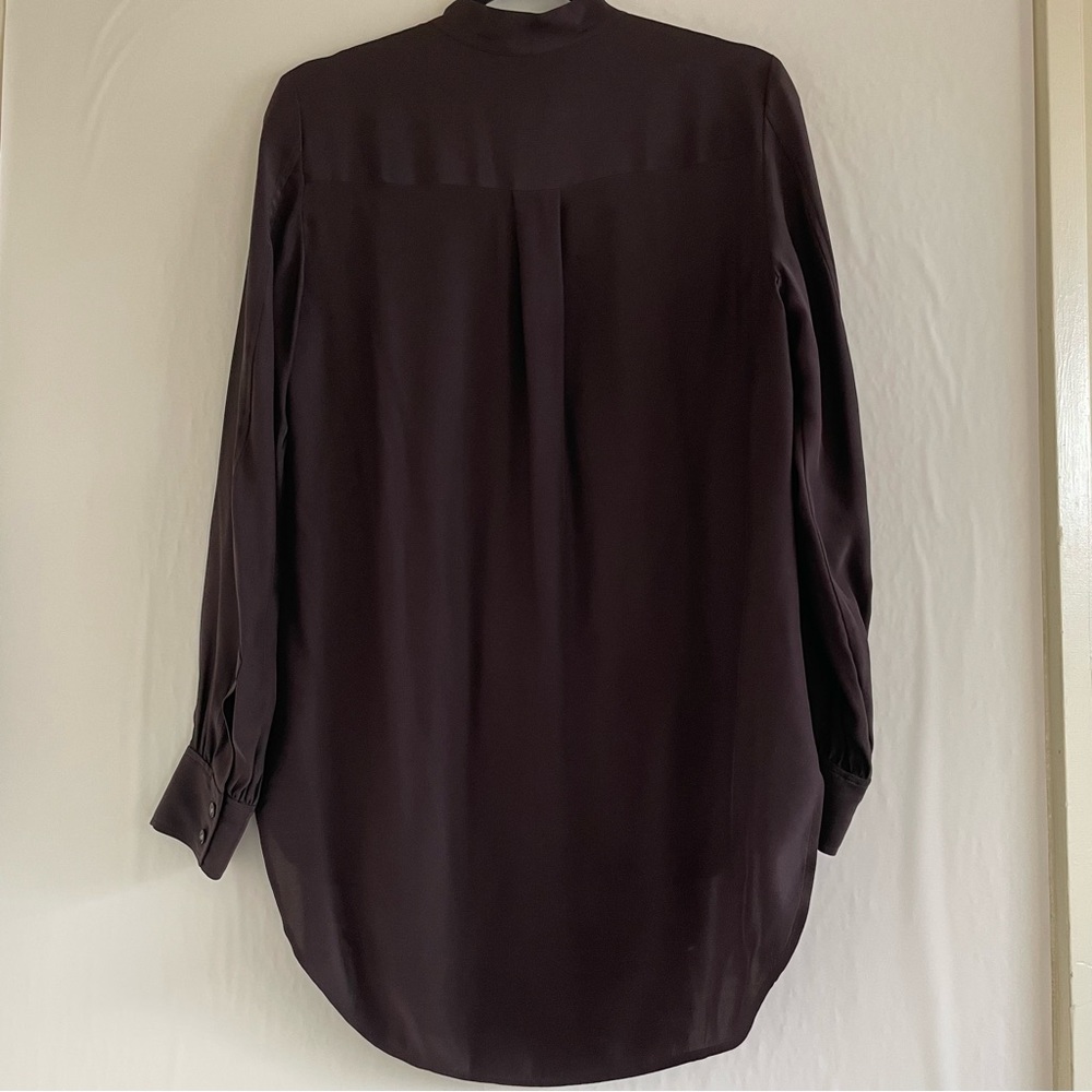 Frame Brown Silk Long Sleeve Mandarin Collar Top Size S - Picture 9 of 11